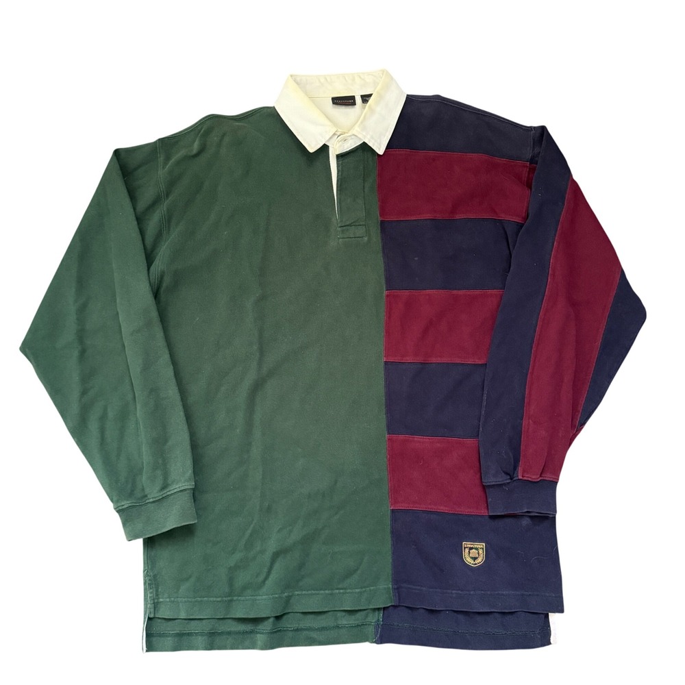 Structure Vintage 90s Colorblock Rugby Shirt Mens Large Green Navy Burgundy